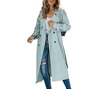 Women Casual Long Trench Windproof Coat with Belt Solid Colour Double-Breasted Lapel Collar Windbreaker Jacket Spring Autumn Coat S-2XL (Blue, L)