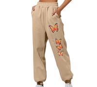 Women Casual Pants Plus Size Long High Pants Athletic Trousers Women's Sweatpants Waist Sporty Pants Butterfly Print Baggy Running Yoga Gym Sweatpants with Pockets Jogging Bottom Gold