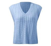 Women Casual Print Sleeveless V Neck Ribbed Knit Split Pullover Sweater Vest Blouse Boys Light Sweater Vest Blue