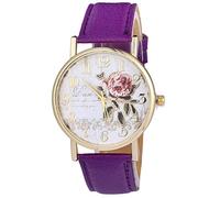 Women Casual Rose Pattern Analog Quartz Watch Fashion Digital Dial Leather Strap Watch, Violet