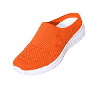 Women Casual Shoes Spring Fly-Weave Style Openwork Color Block Upper Metal Chain Slant Heel Spring Shoes Women, orange, 6 UK