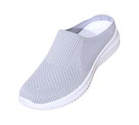 Women Casual Shoes Spring Fly-Weave Style Openwork Color Block Upper Metal Chain Slant Heel Spring Shoes Women, gray, 10 UK