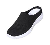 Women Casual Shoes Spring Fly-Weave Style Openwork Color Block Upper Metal Chain Slant Heel Spring Shoes Women, black, 9 UK