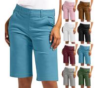 Women Casual Shorts Warehouse Clearance Half Pants Ladies High Waisted Bottoms Knee Length Stretch Trousers Solid Color Comfy Sweatpants Outdoor Hiking Travel Shorts Office Business Work Pant Black