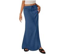 Women Casual Skirts Summer Linen-Like Fabric Drawstring Elastic Waist Maxi Skirts Holiday Beach Wear Sale Sale Clearance Warehouse Deals Clearance Deals of The Day Sale Prime Blue