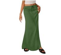 Women Casual Skirts Summer Linen-Like Fabric Drawstring Long Skirt Elastic Waist Maxi Skirts Holiday Beach Wear My Recent Orders 2025 Sale Clearance Order Trending