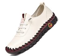 Women Casual Slip on Flat Loafers Comfortable Leather Driving Shoes Soft Walking Shoes White 37
