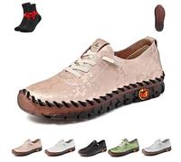 Women Casual Slip on Flat Loafers,Non-Slip Beef Tendon Orthotic WalkShoe,Leather Trainers Womens,Comfy Breathable(Pink,8 UK)