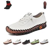 Women Casual Slip on Flat Loafers,Non-Slip Beef Tendon Orthotic WalkShoe,Leather Trainers Womens,Comfy Breathable(White,7.5 UK)