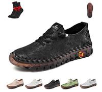 Women Casual Slip on Flat Loafers,Non-Slip Beef Tendon Orthotic WalkShoe,Leather Trainers Womens,Comfy Breathable(Black,8 UK)