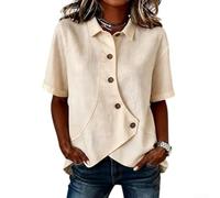 Women Casual Solid Color Irregular Short Sleeve T Shirt Regular Fit Polyester Top For Daily Home Club Vacation Wear Spring Summer Autumn Winter Fashion Style(S Apricot)