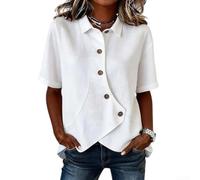 Women Casual Solid Color Irregular Short Sleeve T Shirt Regular Fit Polyester Top For Daily Home Club Vacation Wear Spring Summer Autumn Winter Fashion Style(XXL White)