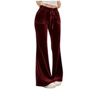 Women Casual Solid Color Velvet Wide-Leg Trousers Long Length Elastic High Waist Trousers with Pockets Soft Fabric Comfort Fit Daily Wear Fashion Versatile Style All-Season