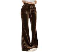 Women Casual Solid Color Velvet Wide-Leg Trousers Long Length Elastic High Waist Trousers with Pockets Soft Fabric Comfort Fit Daily Wear Fashion Versatile Style All-Season