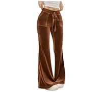 Women Casual Solid Color Velvet Wide-Leg Trousers Long Length Elastic High Waist Trousers with Pockets Soft Fabric Comfort Fit Daily Wear Fashion Versatile Style All-Season