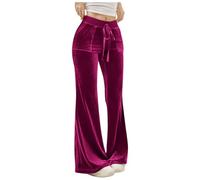 Women Casual Solid Color Velvet Wide-Leg Trousers Long Length Elastic High Waist Trousers with Pockets Soft Fabric Comfort Fit Daily Wear Fashion Versatile Style All-Season
