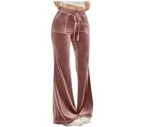 Women Casual Solid Color Velvet Wide-Leg Trousers Long Length Elastic High Waist Trousers with Pockets Soft Fabric Comfort Fit Daily Wear Fashion Versatile Style All-Season