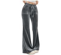 Women Casual Solid Color Velvet Wide-Leg Trousers Long Length Elastic High Waist Trousers with Pockets Soft Fabric Comfort Fit Daily Wear Fashion Versatile Style All-Season