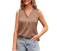 Women Casual Tank Tops Summer Fashion Loose Sleeveless V Neck Satin Vest(Brown,XX-Large)