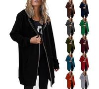 Women Casual Zip Up Fleece Hoodies Tunic Sweatshirt Long Hoodie Jacket Oversized Cotton Hoodies Lightweight Long Sleeve Sweatshirts Fall Winter Zipper Hooded Jackets Casual Loose Hooded Outwear Black