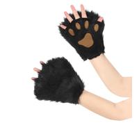 Women Cat Bear Paw Claws Gloves Plush Warm Wolf Paw Mittens Handwear Animal Hands Gloves Winter Thermal Mittens for Halloween Christmas Party Gift Adults Men Novelty Furry Gloves (Black)