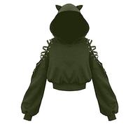Women Cat Crop Top Hoodie Gothic Sweatshirt Jumper Cut Out Casual Graphic Sweatshirt Pullover Hoody Casual Long Sleeve Crop Tops for Ladies Teens Girls