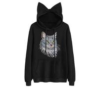 Women Cat Ear Hoodie Long Sleeve Splice Cartoon Cute Kawaii Clothes Teens Girls Anime Cosplay Sweatshirts Fashion Basics Clothes Sweater Comfortable Lightweight Japanese Hoodie Pullover (2A-Blue, S)