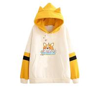 Women Cat Ear Hoodie Long Sleeve Splice Cartoon Cute Kawaii Clothes Teens Girls Anime Cosplay Sweatshirts Fashion Basics Clothes Sweater Comfortable Lightweight Japanese Hoodie Pullover (11-Beige, S)