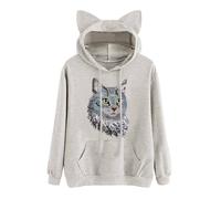 Women Cat Ear Hoodie Long Sleeve Splice Cartoon Cute Kawaii Clothes Teens Girls Anime Cosplay Sweatshirts Fashion Basics Clothes Sweater Comfortable Lightweight Japanese Hoodie Pullover (2A-Beige, S)