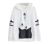 Women Cat Hoodie Fall Sweatshirts for Teen Girls Long Sleeve Pullover Winter Tops Shirts Japanese Kawaii Hoodies White