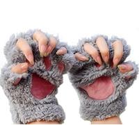 Women Cat Paw Winter Gloves Plush Warm Cosplay Gloves Half Finger Cute Gloves Novelty Bear Claw Thermal Mittens for Halloween Cosplay Party Fancy Dress