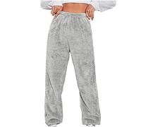 Women Causal Loose Palazzo Trousers Solid Color Fleece Lined Warm Long Elastic Cuffed Ankles Pants Soft Plush Material Cozy Fit Winter Autumn Comfortable Wear Lounging