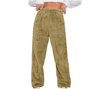 Women Causal Loose Palazzo Trousers Solid Color Fleece Lined Warm Long Elastic Cuffed Ankles Pants Soft Plush Material Cozy Fit Winter Autumn Comfortable Wear Lounging