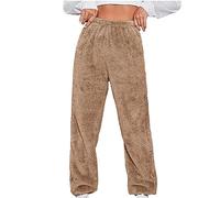 Women Causal Loose Palazzo Trousers Solid Color Fleece Lined Warm Long Elastic Cuffed Ankles Pants Soft Plush Material Cozy Fit Winter Autumn Comfortable Wear Lounging