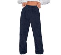Women Causal Loose Palazzo Trousers Solid Color Fleece Lined Warm Long Elastic Cuffed Ankles Pants Soft Plush Material Cozy Fit Winter Autumn Comfortable Wear Lounging