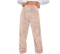 Women Causal Loose Palazzo Trousers Solid Color Fleece Lined Warm Long Elastic Cuffed Ankles Pants Soft Plush Material Cozy Fit Winter Autumn Comfortable Wear Lounging