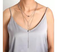 Women Chain Jewelry Necklace Layered 3D Round Sequin Line Y-Drop Pendant 0964-