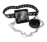 Women Chain Waist Bag Black Pu Round Hip Hop Style | Two Small Pouches, Metal Chain Decor, Adjustable Strap, Cross-body Wear for Parties and Daily Wear