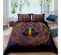 Women Chakra Bedding Set for Girls Adults Boho Mandala Comforter Cover Purple Galaxy Duvet Cover Room Decor Chic Golden Bohemian Zen Spiritual Bedspread Cover Super King Bedding Collection 3Pcs