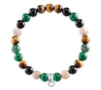 Women Charm Bracelet Tiger Eye Malachite Jasper 925 Sterling Silver X0217-947-7