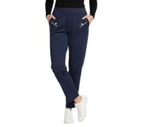 Women Cheery Berry Corduroy Trousers Elastic Waist Pull On Straight Leg Relaxed Fit Ladies Cord Velvet Pants with Pockets Everyday Trousers (Navy, 14)