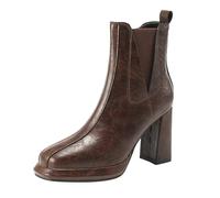 Women Chelsea Ankle Boots Square Toe Elastic Cuff Block Heel Platform Boots