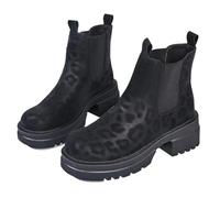 Women Chelsea Boots Leopard Print Platform Block Heel Ankle Boot Black | Elastic Side Detail, Pull Tab, Chunky Sole, Round Toe, Faux Leather, Winter Boot, Casual Footwear, Ankle Height