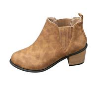 Women Chelsea Boots Vintage Block Heel Slip On Solid Suede Ankle Boots