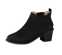 Women Chelsea Boots Vintage Block Heel Slip On Solid Suede Ankle Boots