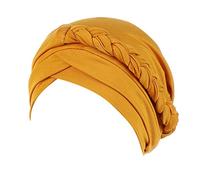 Women Chemo Hats Cancer Headwear, Women Solid Plait Hat Muslim Ruffle Cancer Turban Wrap Cap for Holiday Travelling Yellow