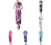 Women Cheongsam Traditional Chinese Dress Side Slit Slim Fit Midi Dress Mandarin Collar Cocktail Floral Bodycon Uniform Qipao Print Vintage Dress Trendy Classic White