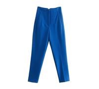 Women Chic Fashion with Seam Detail Office Wear Pants High Waist Zipper Fly Female Ankle Trousers Mujer h-L