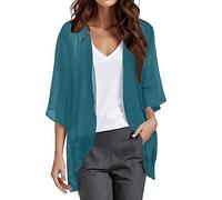 Women Chiffon Cardigans Lightweight Open Front Kimono Ladies Loose Chiffon Cover up Solid Summer Casual Blouse Top Sun Projection Trendy Shawls Outwear Navy
