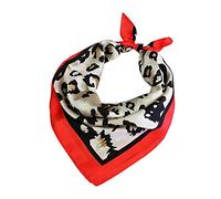 Women Chiffon Scarves Animal Print Leopard Neck Wrap Sheer Scarf Multifunction Polyester Silk Scarf Satin Small Square Wraps Shawls (Leopard Red Edge)